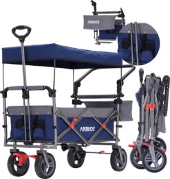 AREBOS Premium Steekwagen Met Dak Opvouwbare Tuinkar Handkar Bolderkar Blauw / Grijs