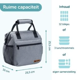 ForDig Lunchtas Grijs - Koeltas Gemaakt Van 600D Polyester Met PEVA-Voering - Ruimte Voor Lunchtrommel / Snacks / Blikjes - Koel Tas Met Mesh Opbergruimtes En Ruimte Voor Bestek - Lunch Tas Cool Bag - Coolerbag - Kleine Cooler -Gekoelde Tassen Winkel 1150x1200