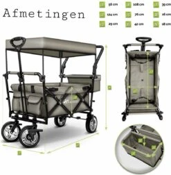 Wildebeest Bolderkar Opvouwbaar Grijs - Bolderwagen Met Kinder Zitje - Bolderkarren - Handkar Grijs - Opvouwbaar Transportwagen - Transportkar - Handkar Tuin Trolley Met Dak Transport Trolley XXL -Gekoelde Tassen Winkel 1175x1200 1