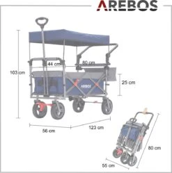 AREBOS Premium Steekwagen Met Dak Opvouwbare Tuinkar Handkar Bolderkar Blauw / Grijs -Gekoelde Tassen Winkel 1188x1200 10