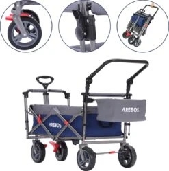 AREBOS Premium Steekwagen Met Dak Opvouwbare Tuinkar Handkar Bolderkar Blauw / Grijs -Gekoelde Tassen Winkel 1191x1200 4