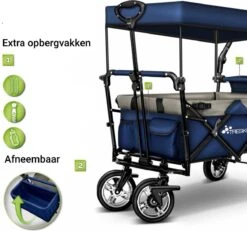 Tresko- Bolderkar, Grijs, Opvouwbaar, Met Dakje, Geschikt Tot 80 Kg - Bolderwagen - Kinderenvervoer - Bolderkarren - Tuinkar - Kinderwagen -Gekoelde Tassen Winkel 1200x1124