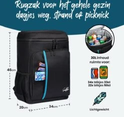 Sunflake Koelrugzak Groot - Lunchtas - Koeltas Backpack Voor Dames & Heren - Zwart -Gekoelde Tassen Winkel 1200x1132