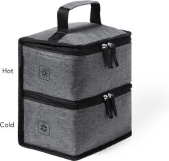 Merkloos Koeltas Met Dubbel Compartiment - Lunchtas - Koeltasje Lunch - Koelelementen - Koud - Warm - Isolatie - Volwassenen - Dames - Heren - 14 X 22 Cm - Polyester - RPET - Aluminium - Grijs -Gekoelde Tassen Winkel 1200x1144 1