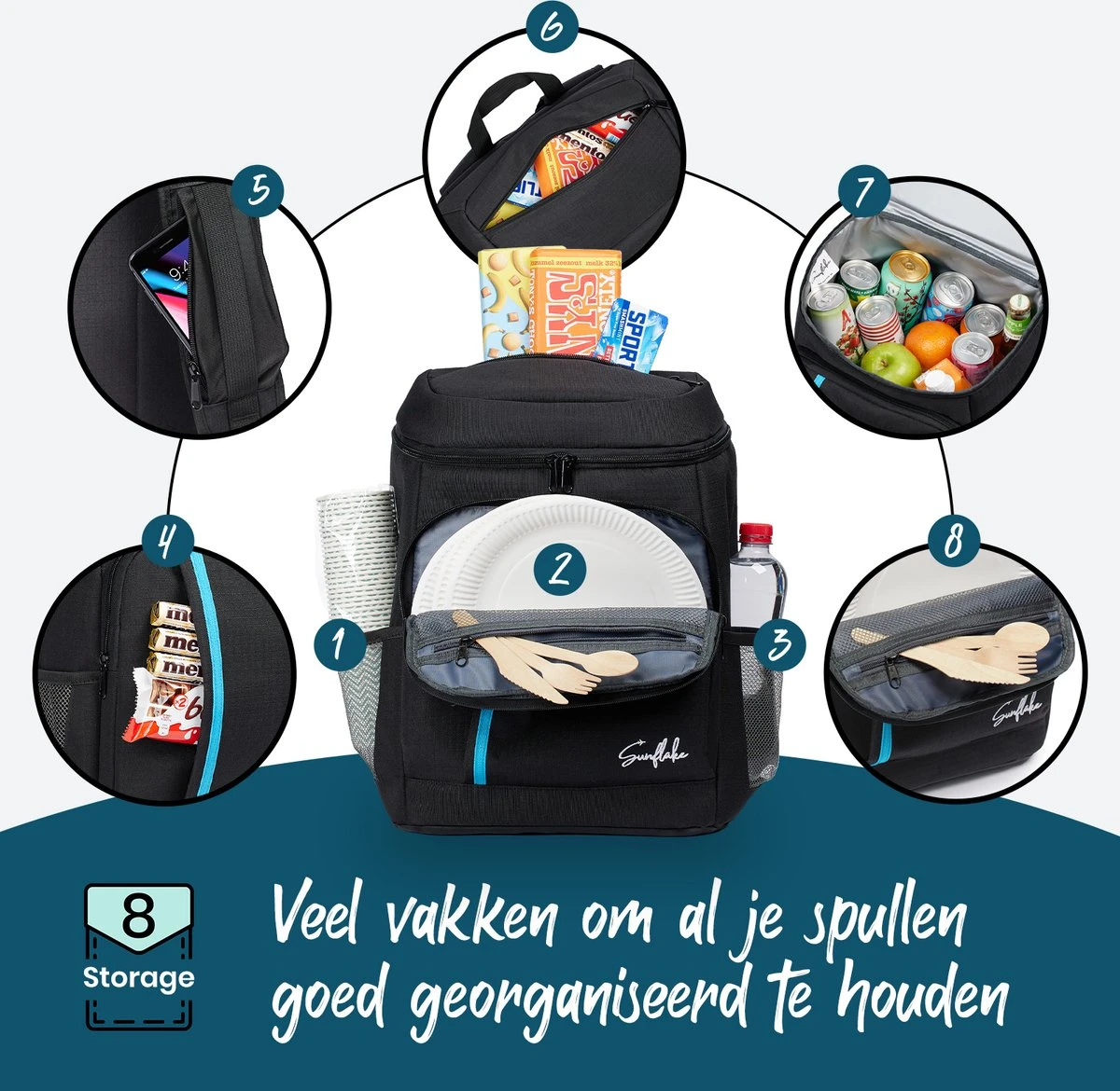 Sunflake Koelrugzak - Lunchtas - Koeltas Backpack Voor Dames & Heren - Zwart 6 Sunflake Koelrugzak - Lunchtas - Koeltas Backpack Voor Dames & Heren - Zwart - Afbeelding 6
