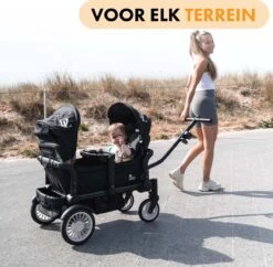 Deryan Luxe Sandy Bolderkar - Duo Buggy - Tandem Buggy - Opvouwbaar - Inklapbare Bolderwagen - Duo Kinderwagen - Zwart -Gekoelde Tassen Winkel 1200x1176 6