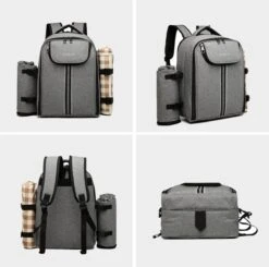 Kono Koeltas - Koelrugzak - Picknick - Picknicktas Met Flessenhouder - Koelrugtas Met Picknickkleed - Grijs (E6915 GY) -Gekoelde Tassen Winkel 1200x1191 4