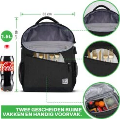 Brisby 4 Laags Geïsoleerde Koeltas Rugzak - 25 Liter - Met Handige Vakken Voor Bestek En Essentials - Waterafstotend Materiaal - Zwart -Gekoelde Tassen Winkel 1200x1196 4