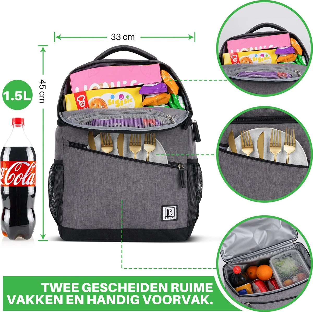 Brisby 4 Laags Geïsoleerde Koeltas Rugzak - 25 Liter - Met Handige Vakken Voor Bestek En Essentials - Waterafstotend Materiaal - Donkergrijs 4 Brisby 4 Laags Geïsoleerde Koeltas Rugzak - 25 Liter - Met Handige Vakken Voor Bestek En Essentials - Waterafstotend Materiaal - Donkergrijs - Afbeelding 4