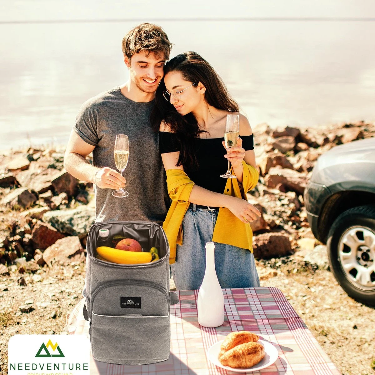 Needventure Koeltas - Lunchtas - Koelrugtas - Picknicktas - 20 Liter - Flessenhouder - Bieropener - Grijs 10 Needventure Koeltas - Lunchtas - Koelrugtas - Picknicktas - 20 Liter - Flessenhouder - Bieropener - Grijs - Afbeelding 10