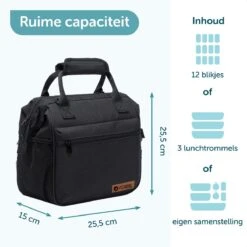 ForDig Lunchtas Zwart - Koeltas Gemaakt Van 600D Polyester Met PEVA-Voering - Ruimte Voor Lunchtrommel / Snacks / Blikjes - Koel Tas Met Mesh Opbergruimtes En Ruimte Voor Bestek - Lunch Tas Cool Bag - Coolerbag - Kleine Cooler -Gekoelde Tassen Winkel 1200x1200 232
