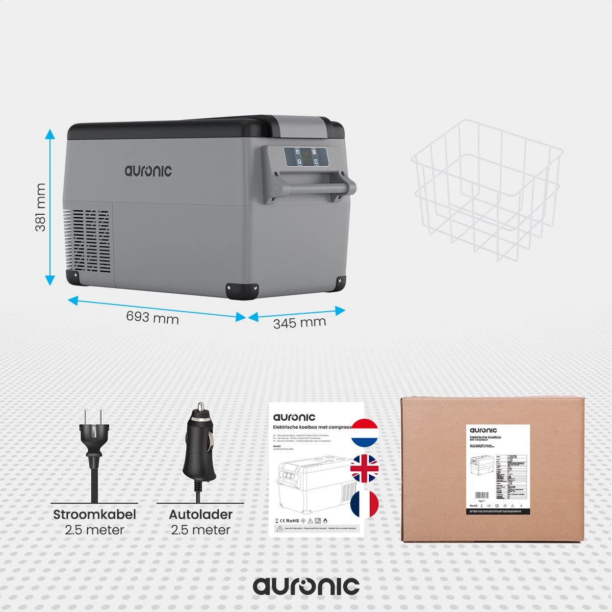Auronic Elektrische Koelbox - 30.4L - Compressor - 12V En 240V - Grijs 4 Auronic Elektrische Koelbox - 30.4L - Compressor - 12V En 240V - Grijs - Afbeelding 4