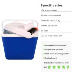 Cheqo® Elektrische Koelbox Voor Auto - 12V - 24L - Blauw - Autostekker - Afneembaar Deksel & Handvat - 2.2kg - 40x24x39cm -Gekoelde Tassen Winkel 1200x1200 395