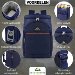 Needventure Koeltas - Lunchtas - Koelrugtas - Picknicktas - 20 Liter - Flessenhouder - Bieropener - Blauw -Gekoelde Tassen Winkel 1200x1200 40