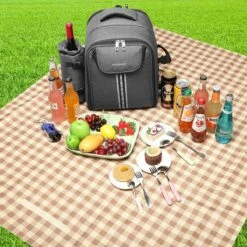 Kono Koeltas - Koelrugzak - Picknick - Picknicktas Met Flessenhouder - Koelrugtas Met Picknickkleed - Grijs (E6915 GY) -Gekoelde Tassen Winkel 1200x1200 50