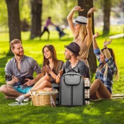 Kono Koeltas - Koelrugzak - Picknick - Picknicktas Met Flessenhouder - Koelrugtas Met Picknickkleed - Grijs (E6915 GY) -Gekoelde Tassen Winkel 1200x1200 51