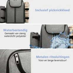 Kono Koeltas - Koelrugzak - Picknick - Picknicktas Met Flessenhouder - Koelrugtas Met Picknickkleed - Grijs (E6915 GY) -Gekoelde Tassen Winkel 1200x1200 52