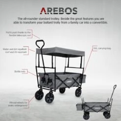 AREBOS Handwagen Vouwbare Dak Handwagen Vouwbare Trolley Uitrustingswagen Grijs -Gekoelde Tassen Winkel 1200x1200 659