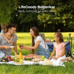 LifeGoods Bolderkar - Opvouwbaar - Tot 120KG - 103L - Extra Draagtas En Duwstang - Wasbaar Polyester - 98x45cm - Blauw/Grijs -Gekoelde Tassen Winkel 1200x1200 686