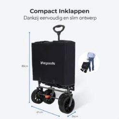 LifeGoods Bolderkar - Opvouwbaar - Tot 120KG - 103L - Extra Draagtas En Duwstang - Wasbaar Polyester - 98x45cm - Zwart/Grijs -Gekoelde Tassen Winkel 1200x1200 766