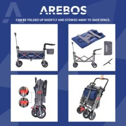 AREBOS Premium Steekwagen Met Dak Opvouwbare Tuinkar Handkar Bolderkar Blauw / Grijs -Gekoelde Tassen Winkel 1200x1200 811