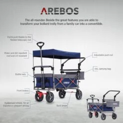 AREBOS Premium Steekwagen Met Dak Opvouwbare Tuinkar Handkar Bolderkar Blauw / Grijs -Gekoelde Tassen Winkel 1200x1200 812