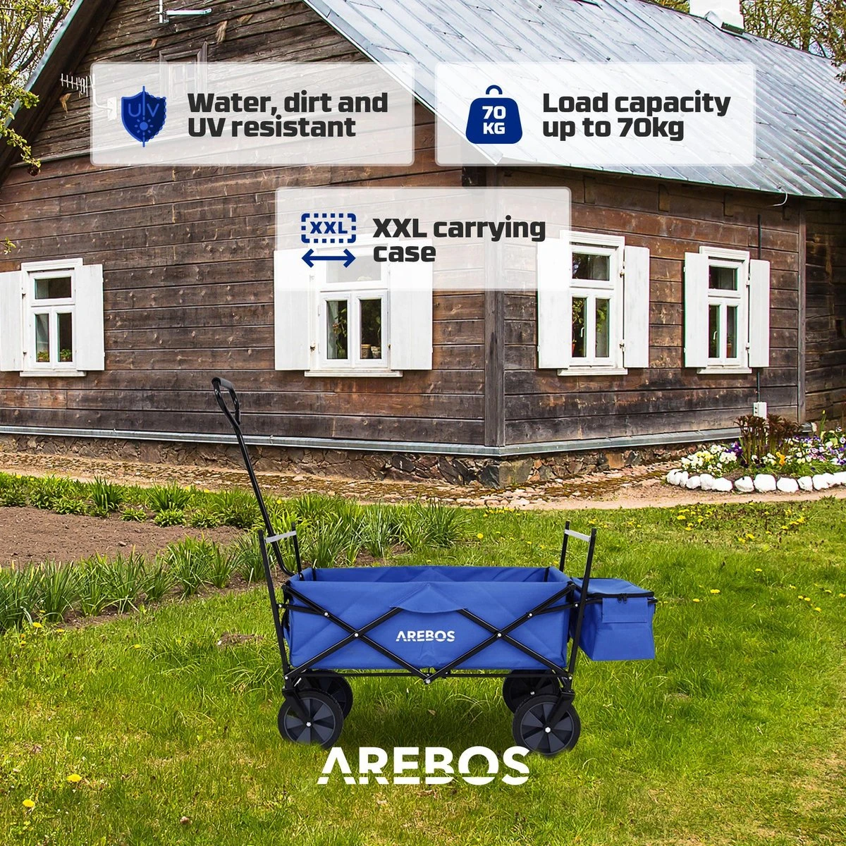 AREBOS Handwagen Vouwbare Dak Handwagen Vouwbare Trolley Uitrustingswagen Blauw 3 AREBOS Handwagen Vouwbare Dak Handwagen Vouwbare Trolley Uitrustingswagen Blauw - Afbeelding 3