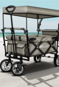 Wildebeest Bolderkar Opvouwbaar Grijs - Bolderwagen Met Kinder Zitje - Bolderkarren - Handkar Grijs - Opvouwbaar Transportwagen - Transportkar - Handkar Tuin Trolley Met Dak Transport Trolley XXL -Gekoelde Tassen Winkel 812x1200