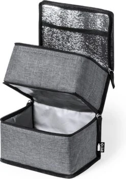 Merkloos Koeltas Met Dubbel Compartiment - Lunchtas - Koeltasje Lunch - Koelelementen - Koud - Warm - Isolatie - Volwassenen - Dames - Heren - 14 X 22 Cm - Polyester - RPET - Aluminium - Grijs -Gekoelde Tassen Winkel 849x1200