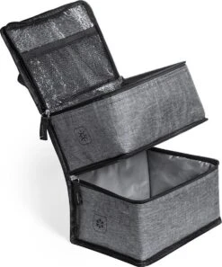 Merkloos Koeltas Met Dubbel Compartiment - Lunchtas - Koeltasje Lunch - Koelelementen - Koud - Warm - Isolatie - Volwassenen - Dames - Heren - 14 X 22 Cm - Polyester - RPET - Aluminium - Grijs -Gekoelde Tassen Winkel 997x1200 1